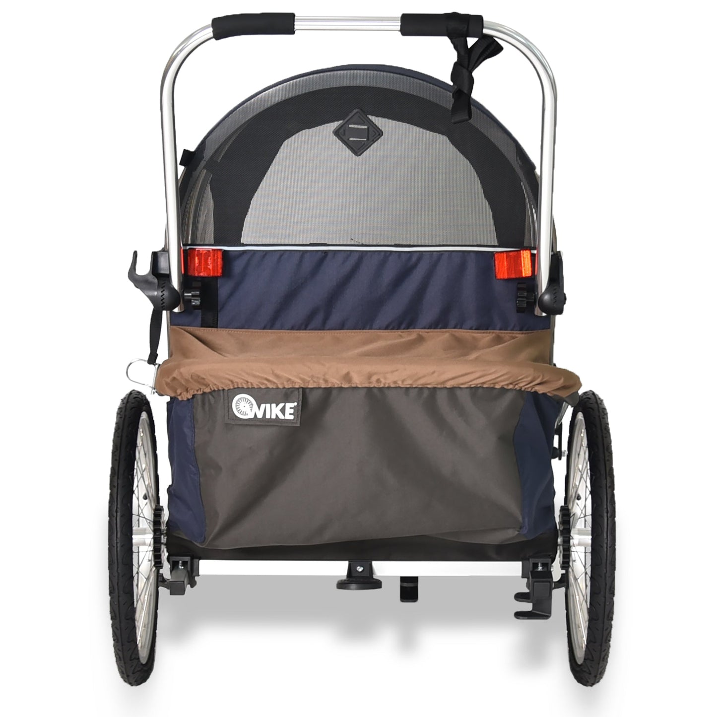 Wike Premium Double Children's Bike Trailer with Stroller & Jogging Kit - Navy & Brown