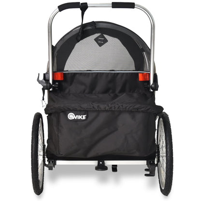 Wike Premium Double Children's Bike Trailer with Stroller & Jogging Kit - Black