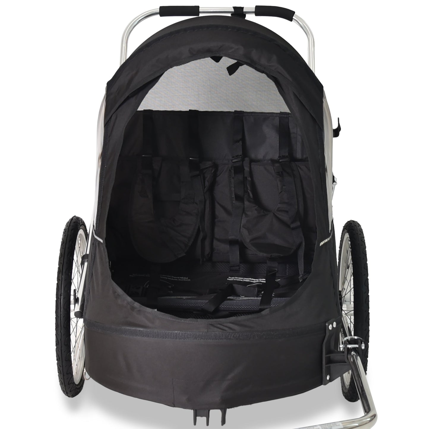 Wike Premium Double Children's Bike Trailer with Stroller & Jogging Kit - Black
