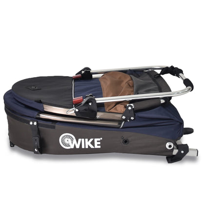 Wike Premium Double Children's Bike Trailer with Stroller & Jogging Kit - Navy & Brown