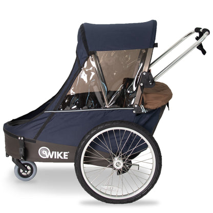 Wike Premium Double Children's Bike Trailer with Stroller & Jogging Kit - Navy & Brown